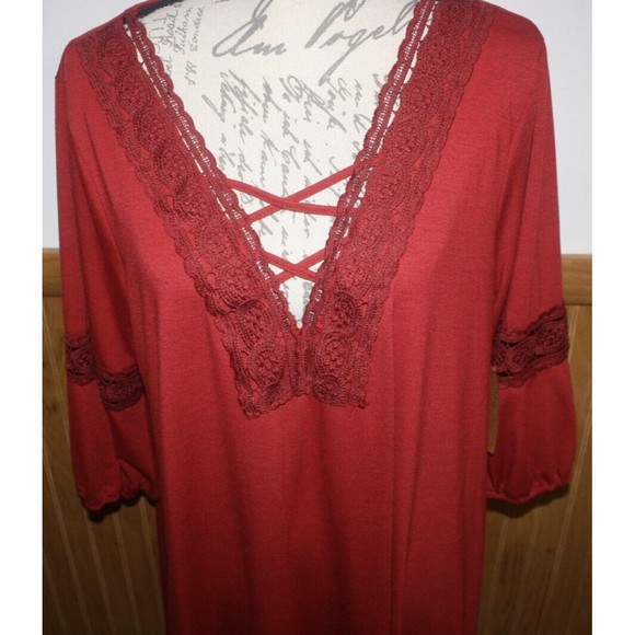 Just Found Crochet Trim V-Neck 3/4 Sleeves Knee Length Pullover Dress  Sz 2X NWT - Picture 2 of 8